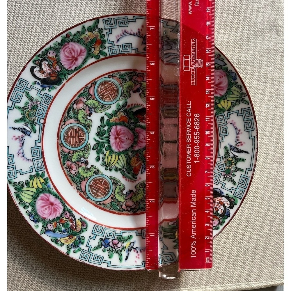 Vintage Rose Medallion Porcelain Salad Plates Pair Famille Rose Floral Birds - Picture 9 of 15